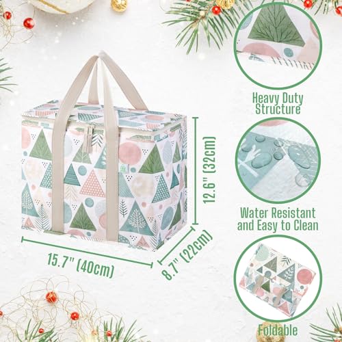 VENO 2 Pack Cooler Bag, Insulated Grocery Bags for Food Delivery, Collapsible Cooler, Reusable Shopping Bags for Groceries, Hard Bottom, Water Resistant, Zippered, Foldable (Pastel Forest, 2 Pack) - color: Pastel Forest, size: 15.7"W x 12.6"H x 8.7"D - 2