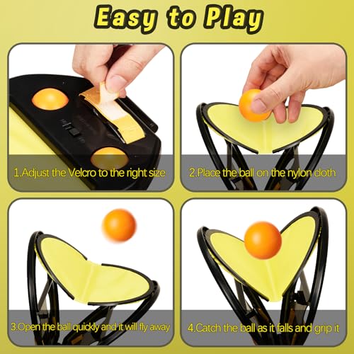 Velcro Toss and Catch Game Set, 2024 Upgrade with Launchers and 2 Balls, Outdoor Games for Kids Aged 3-12, Beach Paddle Ball Set for Yard, 2pc