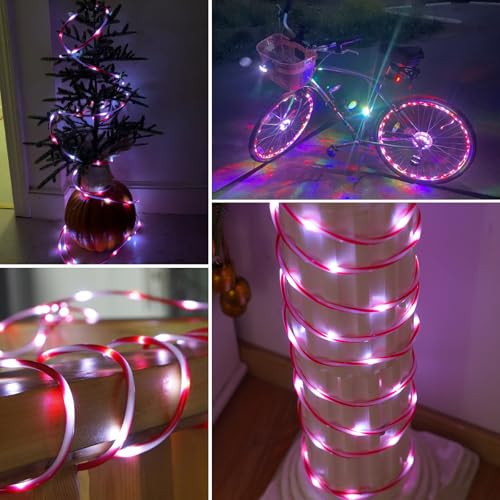 YEGUO Solar Rope Lights Outdoor Waterproof, 66ft 200 LED Candy Cane String Lights, 8 Modes Fairy Lights in Clear Thin Tube - color: Candy