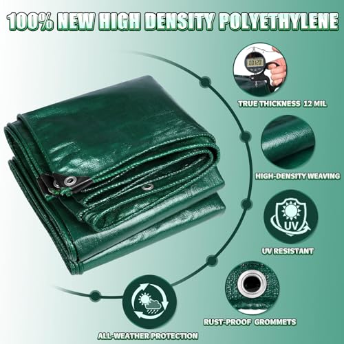 Green Heavy Duty Tarp 8x12 Feet, 12 Mil Thick Waterproof Poly Tarps Cover UV Resistant, Rip & Tear Proof with Metal Grommets Every 20 Inche - color: Green, size: 8x12 Ft