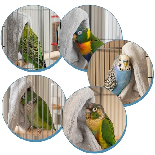 Comfort Corner Fleece Bird Blanket for Cage Cuddle Nest Hanging Warmer Parrot House Cozy Birds Bed Warm Birds Shelter Bed for Cage Hanging Hammock Toy for Greys Parakeet Cockatiel Conure - color: grey