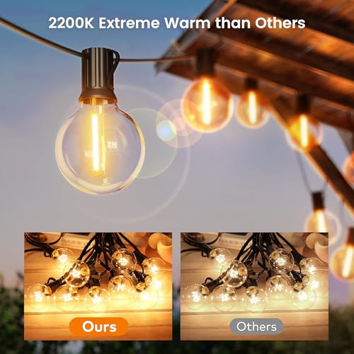 OHLUX Outdoor String Lights,110FT Dimmable Patio Lights with 58 Shatterproof 2200K LED G40 Bulbs(2 Spare),Waterproof Hanging Lights String for Outside Backyard Cafe Porch Deck Porch - size: 110ft