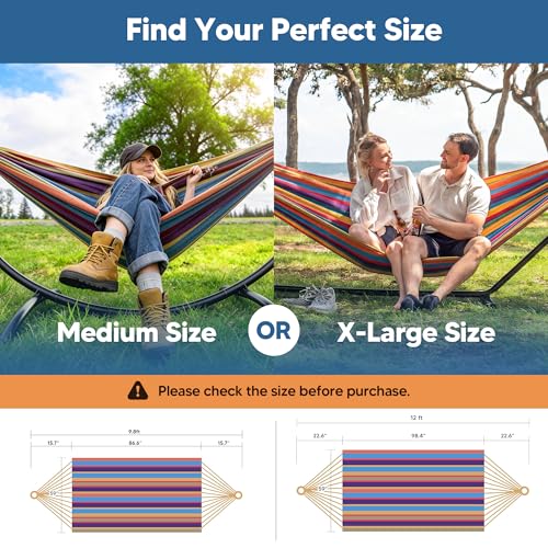 SUNCREAT Outdoor Double Hammock, Portable Tree Colorful Hammock, Colorful Stripes - color: Rainbow Stripes, size: X-Large
