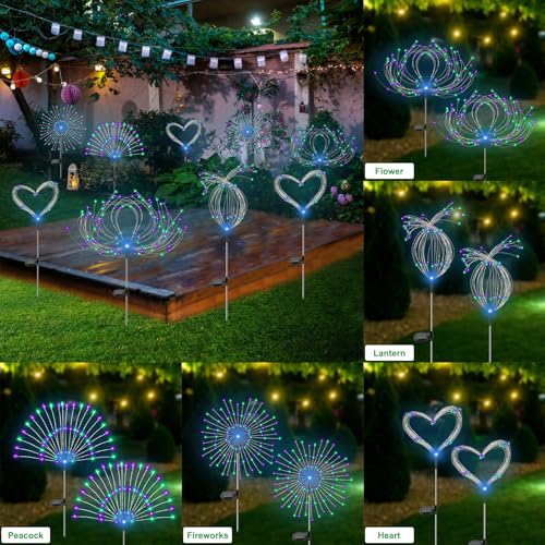 Slyuexu Solar Garden Lights Outdoor Waterproof, 2 Pack 120 LED Solar Firework Lights Decorative Garden Décor Outside for Flowerbed Pathway Party Halloween Christmas Decorations, Green + Purple - color: Green + Purple, size: 2 Pack
