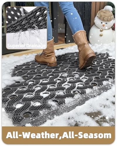 Color&Geometry Super Heavyweight TPE Stormproof Welcome Mat Outdoor, Eco-Friendly Materials Odor-Free Door Mat with Connectors & Non-Slip, All Weather Outside Entrance Barefoot Friendly, 24"x36" Grey - color: Grey, size: 2' x 3' (Rectangular)
