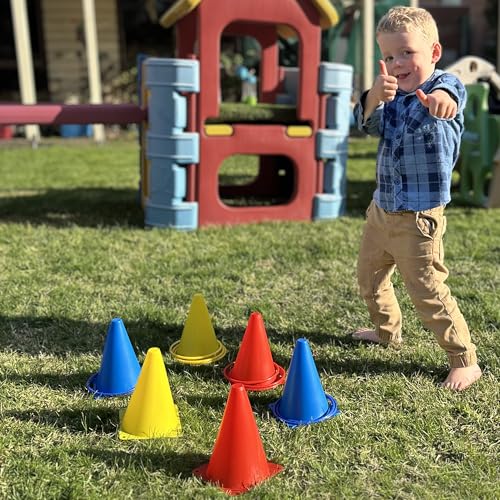 Ring Toss Game, Obstacle Course for Kids 3-5 & Birthday Party Games, Carnival Bean Bags for Tossing Gross Motor Toys for Toddlers 3-5, 12 Rings & 12 Bean Bags, 6 Cones for Kids, PE Equipment