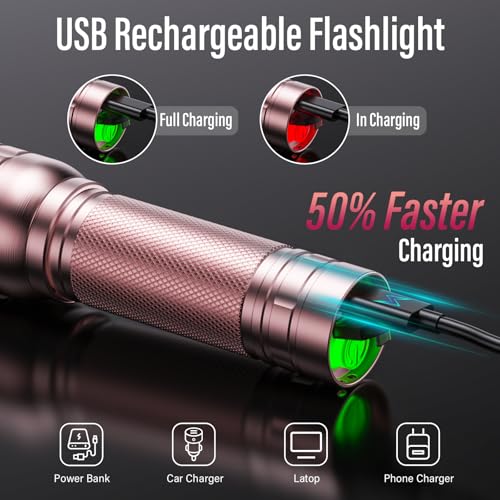 Flashlight Rechargeable High Lumens, G1000 Super Bright Flash Light Pink, Small Zoomable LED Flashlight with 3 Lighting Modes, Portable Tactical Flashlight for Camping Essentials, Gifts for Women - color: Rose Pink, size: 1 Pack