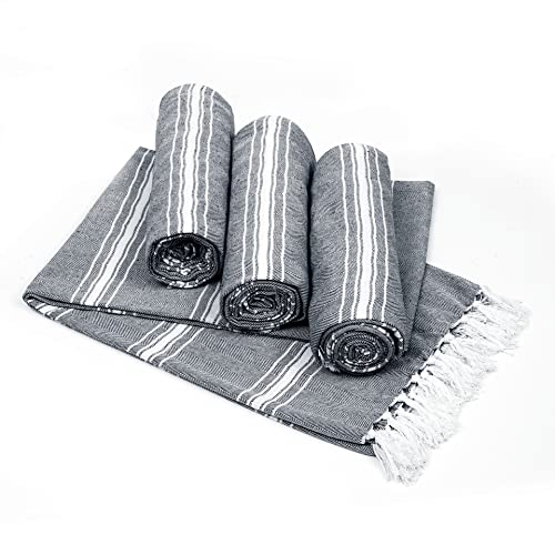 Belizzi Home Turkish Beach Towel -Large Beach Towels Oversized 4 Pack - Soft Durable Compact Lightweight Quick Dry Sand Free Bath Pool Towel Set for Beach Gifts Clearance Vacation Travel - Black - color: Black, size: 4 Pack