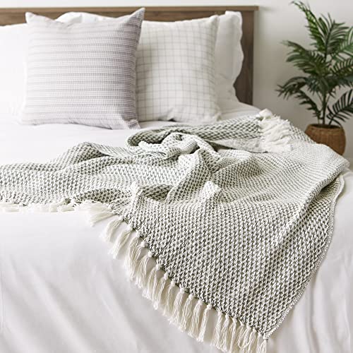 DII Woven Throw Collection 100% Cotton, Basketweave, 50x60, Artichoke Green - color: Artichoke Green, size: 50x60"