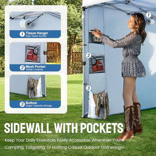 CROWN SHADES Canopy Tent 10x10 Pop Up Canopy Outdoor Shade with Pockets Sidewall, Easy Up Sun Shelter with One Person Set Up Center Lock, Portable Instant Camping Beach Canopy Tents, Grid White - color: Grid White