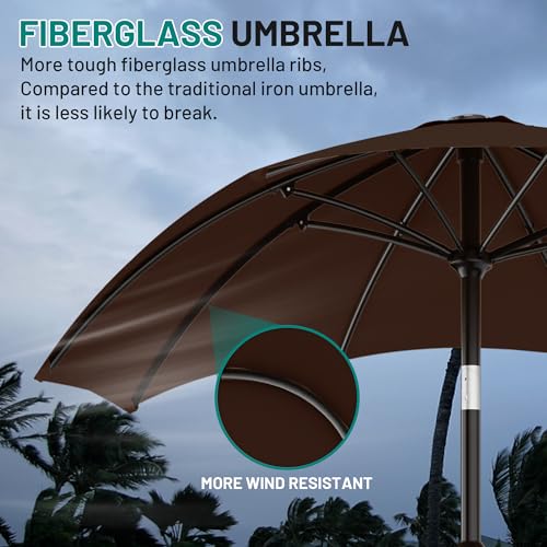 AreShark 10 FT Outdoor Patio Umbrella, Patio Table Umbrella with Push Button Tilt and Crank, Outdoor Patio Umbrellas with 8 Fiberglass Ribs, Patio Umbrellas for Market, Garden, Pool (Brown) - color: Brown
