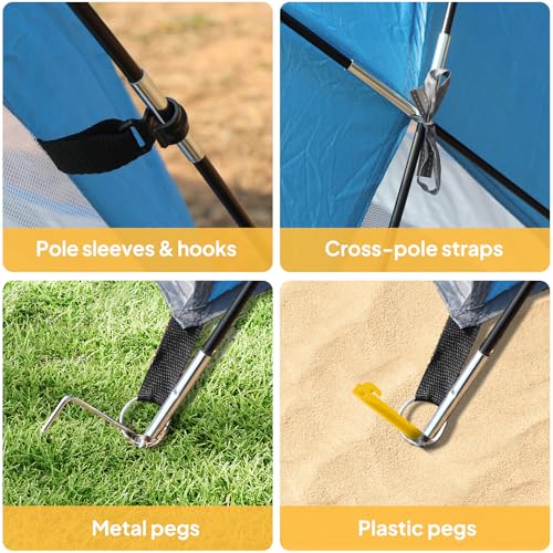 Chihee Beach Tent 1-2 Person Portable Camping Sun Shelter with UV Protection Silver Coated Canopy, Lightweight Beach Shade with Extra & Built-in Sandbags Mesh Windows Flat-top for Beach Camping Picnic