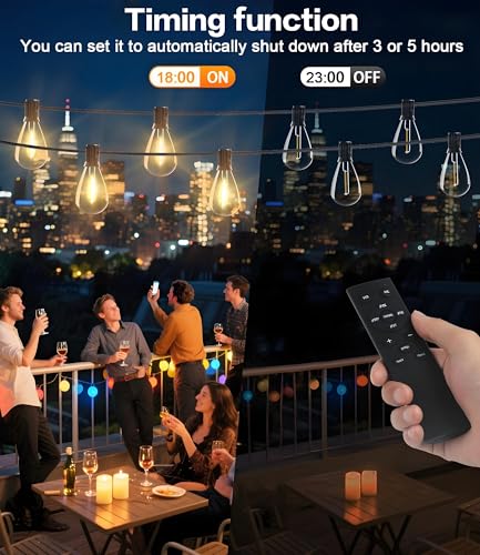 Tenmiro 100FT LED Outdoor String Lights with Remote, 35+ 1 Shatterproof Bulbs Waterproof and Dimmable Patio Lights for Porch, Garden, Backyard, Deck, Balcony, 2700K Hanging Lighting - size: 100FT-Remote