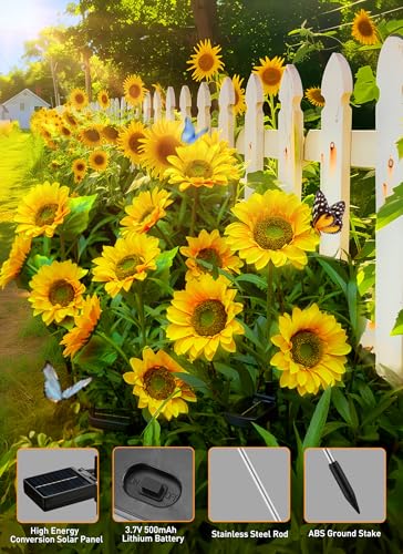 Brightown Outdoor Solar Garden Lights - 4 Pack LED Flower Lights with Larger Sunflowers, Bigger Solar Panel, Waterproof for Outside Yard Patio Garden Decorations - color: Sunflowers
