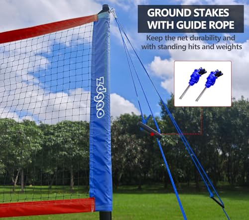 Zdgao Volleyball and Badminton Combo Set for Backyard - 20FT/32FT Volleyball/Badminton Net with Adjustable Height Pole,Anti-Sag System,Volley Ball, Badminton Racquets,Boundary Line and Carry Bag - color: Red & Blue, style: 20FT Volleyball/Badminton Net