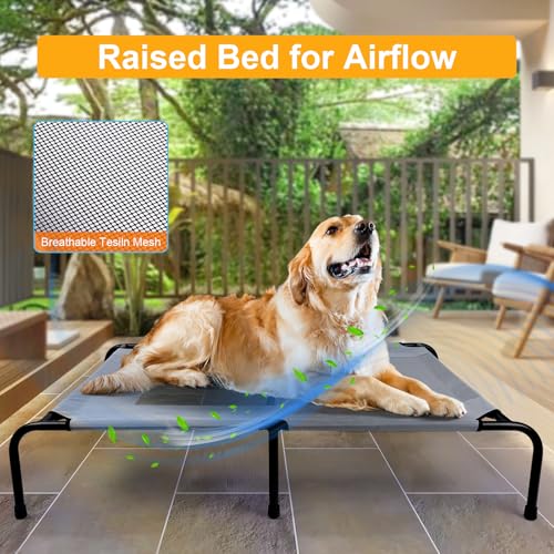 Outdoor Dog Elevated Bed for Large Dogs with Plush Mat, Durable Washable Raised Dog Beds, Indestructible Cooling Dogs Beds, Chew Proof Pet Cot Hammock for Large Breathable Outside (XL) - size: X-Large