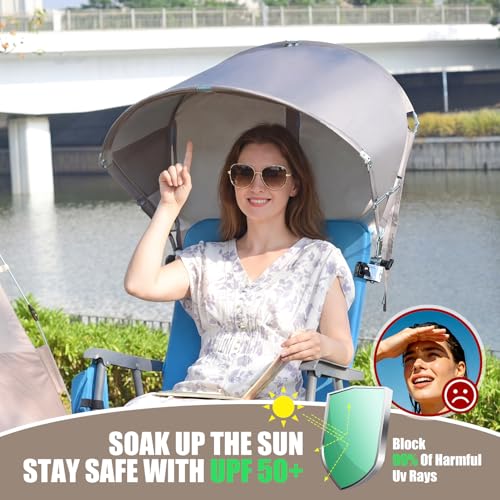 Universal Wind-Resistant Chair Umbrella Canopy, Foldable Portable UPF 50+ Sun Shade Attachment with Adjustable Clamp, Fits Most Beach, Camping, Lawn, Sports, Tanning, Zero Gravity Chairs, Patented - style: Regular