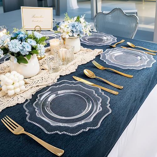 COLOSUS 100pcs Clear Plastic Plates - Heavy Duty Plastic Plates Disposable for Party/wedding Include 50pcs Dinner Plates and 50pcs Dessert Plates. - color: Clear