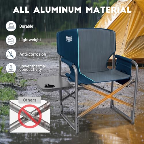 TIMBER RIDGE Aluminum Oversized Camping Chair, Lightweight Portable Directors Chair with Side Table Detachable Side Pocket for Outdoor Camping, Lawn, Picnic, Support 400lbs Blue 2 Pack - color: Blue-2 Set