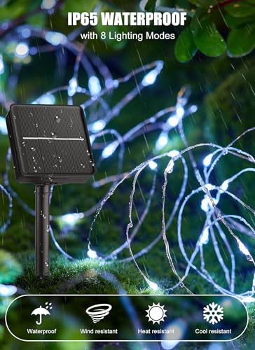 Minetom Solar String Lights, 2 Packs Total 66Ft 200 LED Solar Fairy Lights, Waterproof Solar Lights for Outside Patio Yard Tree Wedding Christmas, Pure White - color: Pure White, size: 2 Packs