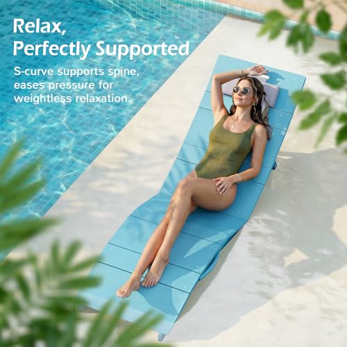 Stoog Folding Pool Chaise Lounge Chair, HIPS Anti-Floating Outdoor Recliner with Headrest, Heavy Duty Patio Furniture for Hotel, Beach & Sun Deck, Turquoise - color: Turquoise