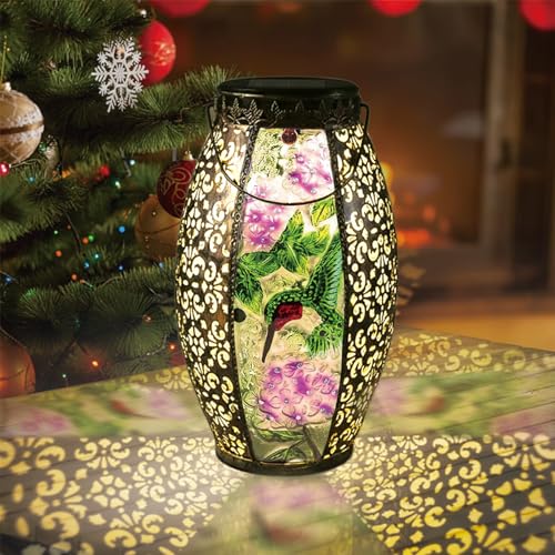 Mothers Day Gifts, Hummingbird Solar Lanterns Outdoor Waterproof,13" Metal Hanging Decorative Lantern,Large Hummingbird Solar Lights for Outside Yard Porch Patio Garden Decor, Birthday Gifts for Women - style: Hummingbird-A