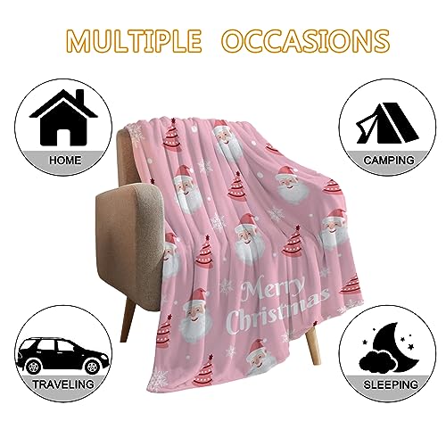 YeeJu Christmas Decorative Throw Blanket Pink Santa Claus Throw Blanket for Couch Sofa Bed Soft Cozy Lightweight Fuzzy Plush Fleece Blankets and Throws Xmas Blanket 50x60 - color: Chrsitmas-06, size: 50"x60"