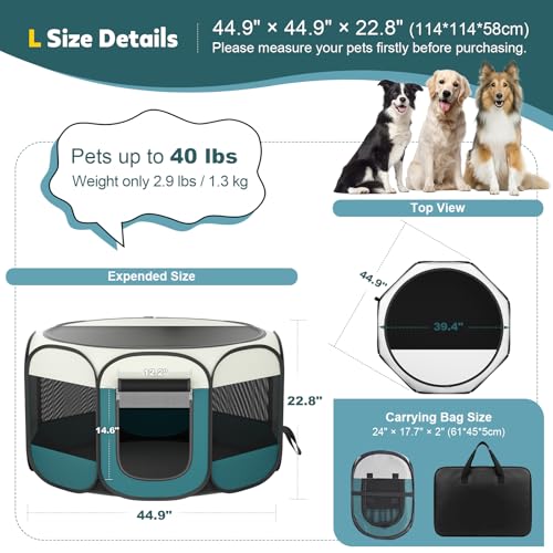 Portable Pet Playpen for Cat Dog - Foldable Large Pet Play Pen with Removable Zipper Top for Cat Small Dog Enclosed - Pop Up Puppy Kitten Kennel with Carrying Case for Indoor Outdoor Travel Camping - style: L [44.9" × 44.9" × 22.8"]