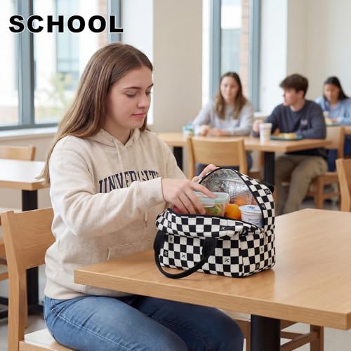 LEDAOU Lunch Box for Women Insulated Lunch Bag Corduroy Lunch Tote Bags Leakproof Cooler Lunch Case for Travel Work Picnic (Black Checkered Bow) - color: Black Checkered Bow