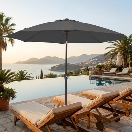 JEAREY 9FT Outdoor Patio Umbrella,Market Table Umbrella with 8 Fiberglass Ribs, Pool Umbrella with Tilt and Crank, UV Protection Lightweight & Wind-Resistant for Lawn, Garden, Deck and Backyard, Gray - color: Gray