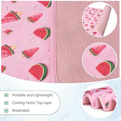 DELIFUR Cat Cooling Mat- Pet Cooling Mat Outdoor for Dogs Ice Pad for Kitten Cat Puppy Machine Washable (Small, Pink Watermelon) - color: Pink Watermelon, size: S: 19.5" x 15.5"