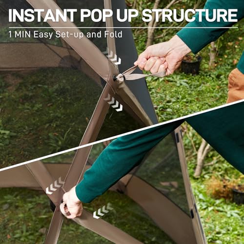 EVER ADVANCED Pop up Screen House Tent for Camping 11.5 x 9.8 ft, Instant Screened Gazebo Canopy with Netting, Portable Shelter Enclosure for Outdoor, Backyard, Khaki - color: Khaki