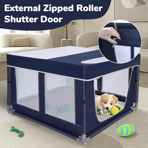 42 × 42 inch Dog Playpen with Pee Pad, Soft Puppy Playpen, 25 Height Pet Playpen for Small Dogs and Small Animals, Dog Fence Indoor, Play Yard with Zipper Door - style: 42inch Dog Playpen with Top and Pee Pad