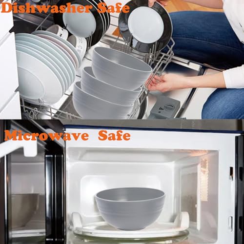 Unbreakable Wheat Straw Cereal Bowls Set of 4, 24 OZ Microwave and Dishwasher Safe Lightweight Soup and Salad Bowl Sets, Reusable Dessert Bowls for Rice, Pasta, Snack, Fruit, BPA Free (Gray) - color: 4 Gray
