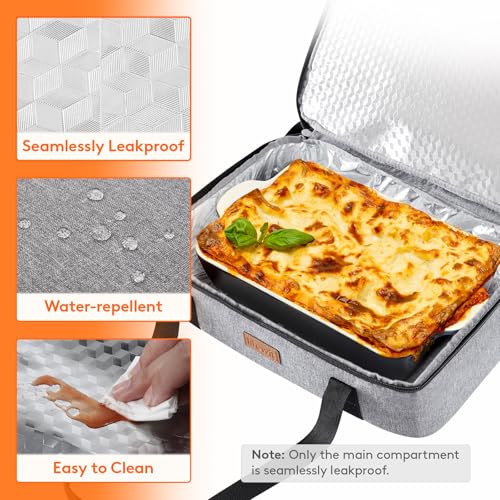 Lifewit Insulated Double Decker Casserole Carrier, Expandable Lasagna Lugger Tote Bag for Hot or Cold Food, Fits 9" x 13" Baking Dish for Potluck Parties, Picnic and Cookouts, Grey - color: Grey