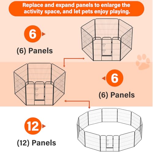 FDW Dog Playpen Dog Pen Dog Kennel 6 Panels 32 Inch Height Indoor Outdoor Folding Metal Portable Puppy Exercise Pen Heavy Duty Dog Fence for Yard Camping,Black - style: 6 Panels