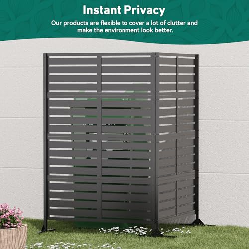 Modern Shade Metal Privacy Screen Outdoor 72" H x 48" W, Stable & Durable Privacy Fence Panels for Instant Privacy & Space Division, Freestanding Decorative Patio Screens for Outdoor, Black (2 Panel) - size: 2 Panel