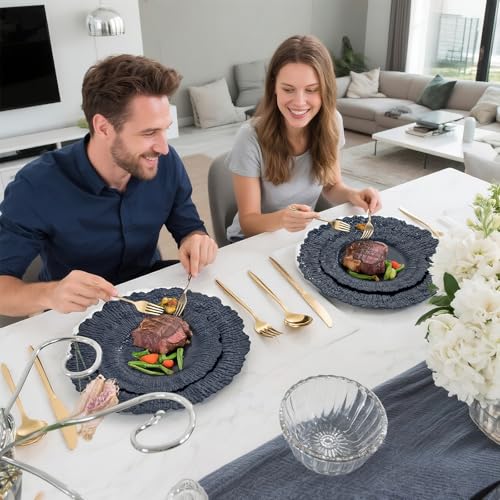 DaYammi 60Pcs Blue Plastic Plates - Dark Blue Pates Disposable - Heavy Duty Plastic Plates for Party Including 30 Dinner Plate, 30 Dessert Plate,blue Disposable plates for Party Wedding Dinner - color: Dark Blue