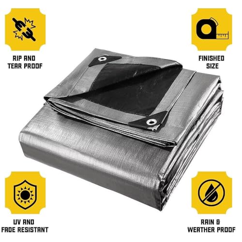 10 x 12ft Tarps Heavy Duty Thick Waterproof, Poly Canopy Silver + Black Tent Shelter Cover, 18 Mil Tarpaulin Shade, Rip and Tear Proof, UV Resistant Tarpaulin with Grommets and Reinforced Edges - color: Silver+black（18mil）, size: 10 x 12ft