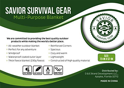 Savior Survival Gear - Outdoor Windproof, Waterproof Fleece Blanket - Portable, Lightweight - Stadium, Picnic, Hiking, Roll-up Travel Blanket, Grey