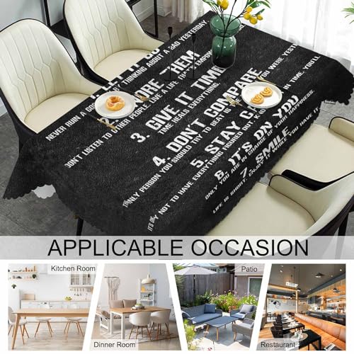 Rectangle Tablecloth 52x70 Inch Inspirational Quote, 7 Rules of Life Phrase Dining Table Cloth Table Cover for Home Kitchen Restaurant Party Buffet Picnic, 4-6 Seats - color: Inspirational Quote