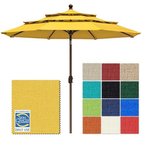 EliteShade USA 10-Year-Non-Fading 10ft 3-Tier Market Patio Umbrella, Commercial Grade Outdoor Table Umbrella with Crank Open, Windproof & UPF 50+ UV Protection, Heavy Duty Ventilation for Garden, Deck, Pool, Backyard, Beach & Bistro, Sunflower Yellow - co