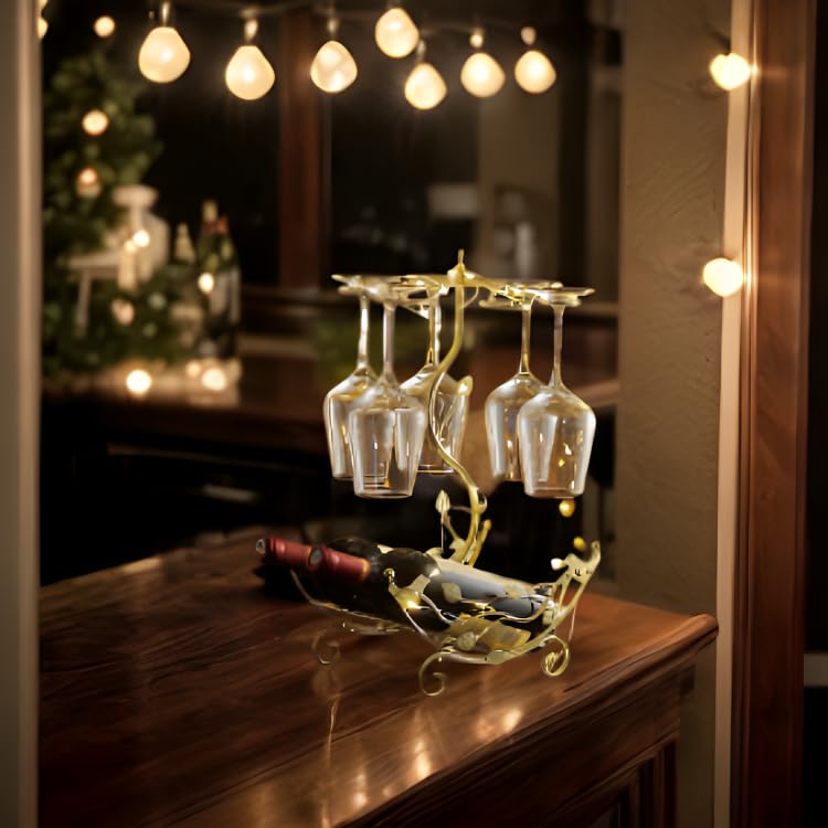 Wine Rack with Glass Holder-Hold 2 Wine Bottles and 6 Glasses - size: new-medium