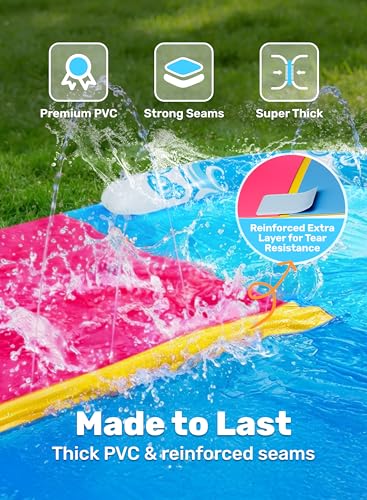 JOYIN 32.5FT Water Slide and 2 Inflatable Boards, Extra Long Heavy Duty Double Lawn Waterslide with Sprinkler for Kids Adults Backyard Summer Water Toy Outdoor Fun, Blue, Pink - color: Blue, Pink, size: 32.5ft