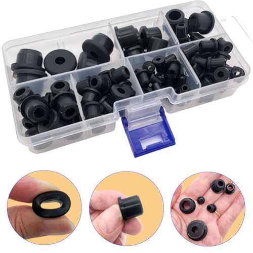 100PCS T-Type Rubber Grommet kit 6 Size Silicone Grommets for Wiring Automotive Rubber Firewall Hole Plug Cable Wire Protection,Drain Holes in Irrigation Systems etc(3/16" 1/4" 5/16" 3/8" 1/2" 5/8")