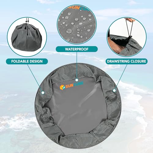 SUN CUBE Wetsuit Changing Mat & Waterproof Surf Bag – Drawstring Dry Bag for Surfing, Kayaking & Beach – 30” Leakproof Portable Gear Mat - color: Gray