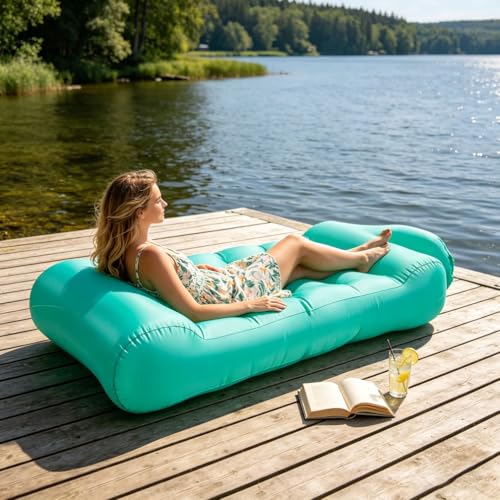 Inflatable Air Sofa, Portable Inflatable Lounger with Headrest, Waterproof & Tear-Resistant Nylon Air Couch, Suitable for Beach, Camping, Picnic, Backyard, No Pump Required, Easy to Inflate & Carry