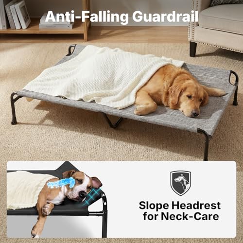 Veehoo Outdoor Dog Bed, 53" XXL Raised Dog Bed, Elevated Dog Bed with Headrest, Washable Cooling Dog Cot with Non-Skid Feet, Breathable Mesh, Portable Pet Hammock for Indoor or Camping, Black Silver - color: Black Silver, size: 53.0"l X 33.0"w X 11.0"th