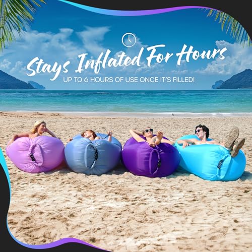 Nevlers Lavender Inflatable Lounger | 210T Polyester Air Sofa | No-Pump Blow Up Couch | Inflatable Lounge Chair w/ 450lbs. Cap., Pockets & Matching Bag | Use as Inflatable Couch for Camping & More - color: Lavender, size: 1 Pack