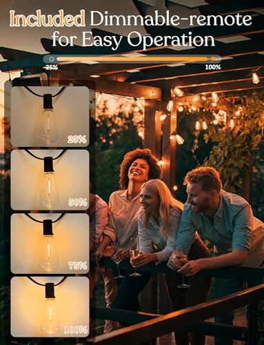 200ft Solar Outdoor String Lights with Remote - USB Rechargeable Solar Powered Outdoor Patio Lights - Larger 3.5W Solar Panel, Timer, Dimmable Shatterproof ST38 Bulbs for Backyard, Garden, Pool - size: 200 Feet